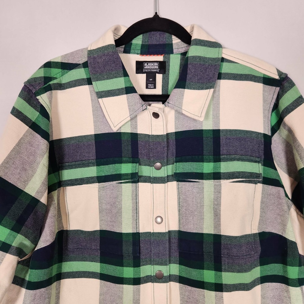 Duluth Trading CO Women's Plus AKHG Crosshaul Overshirt 1X Peninsula Green Plaid